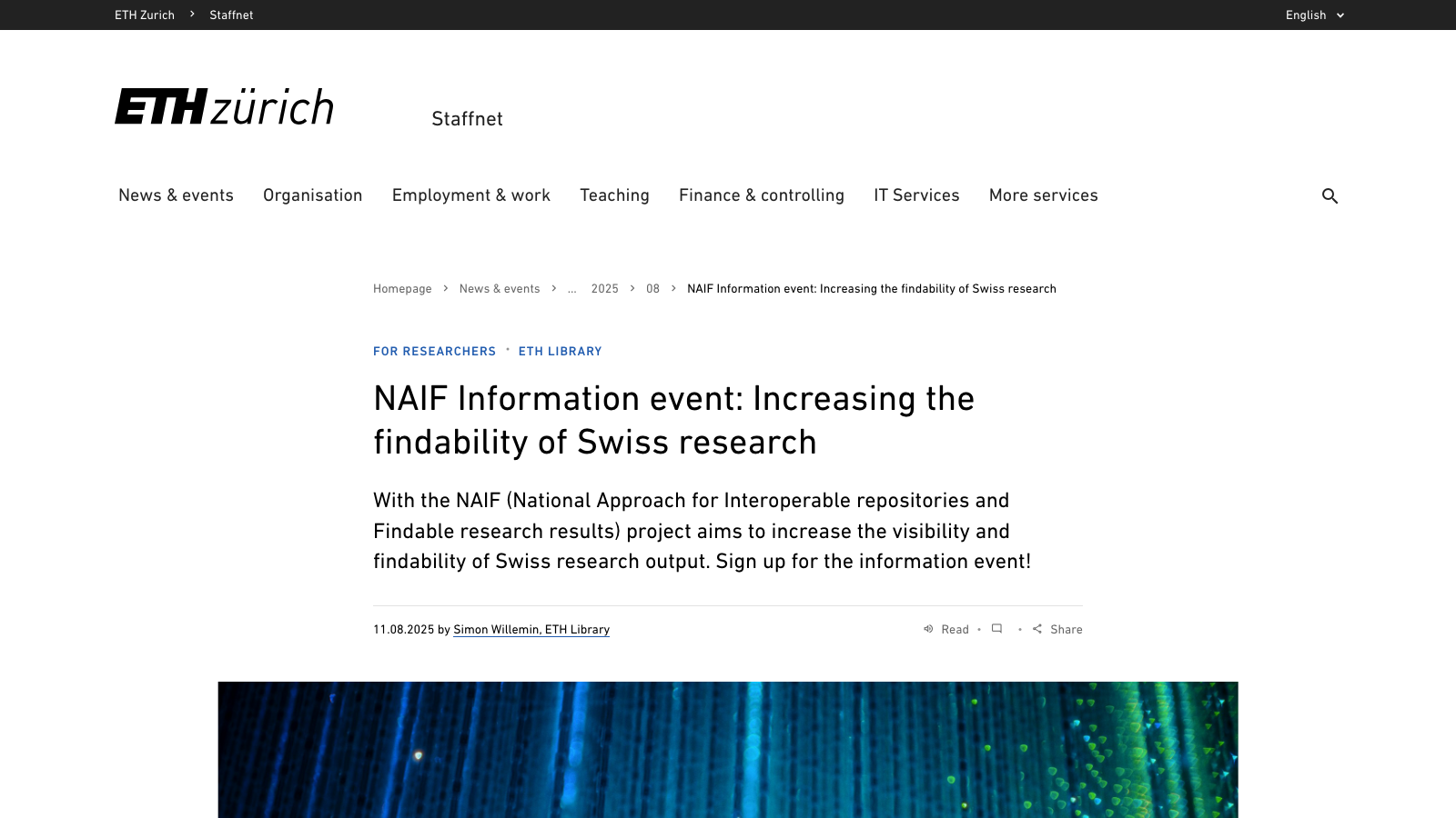 ETH Zurich Staffnet news page about the NAIF information event