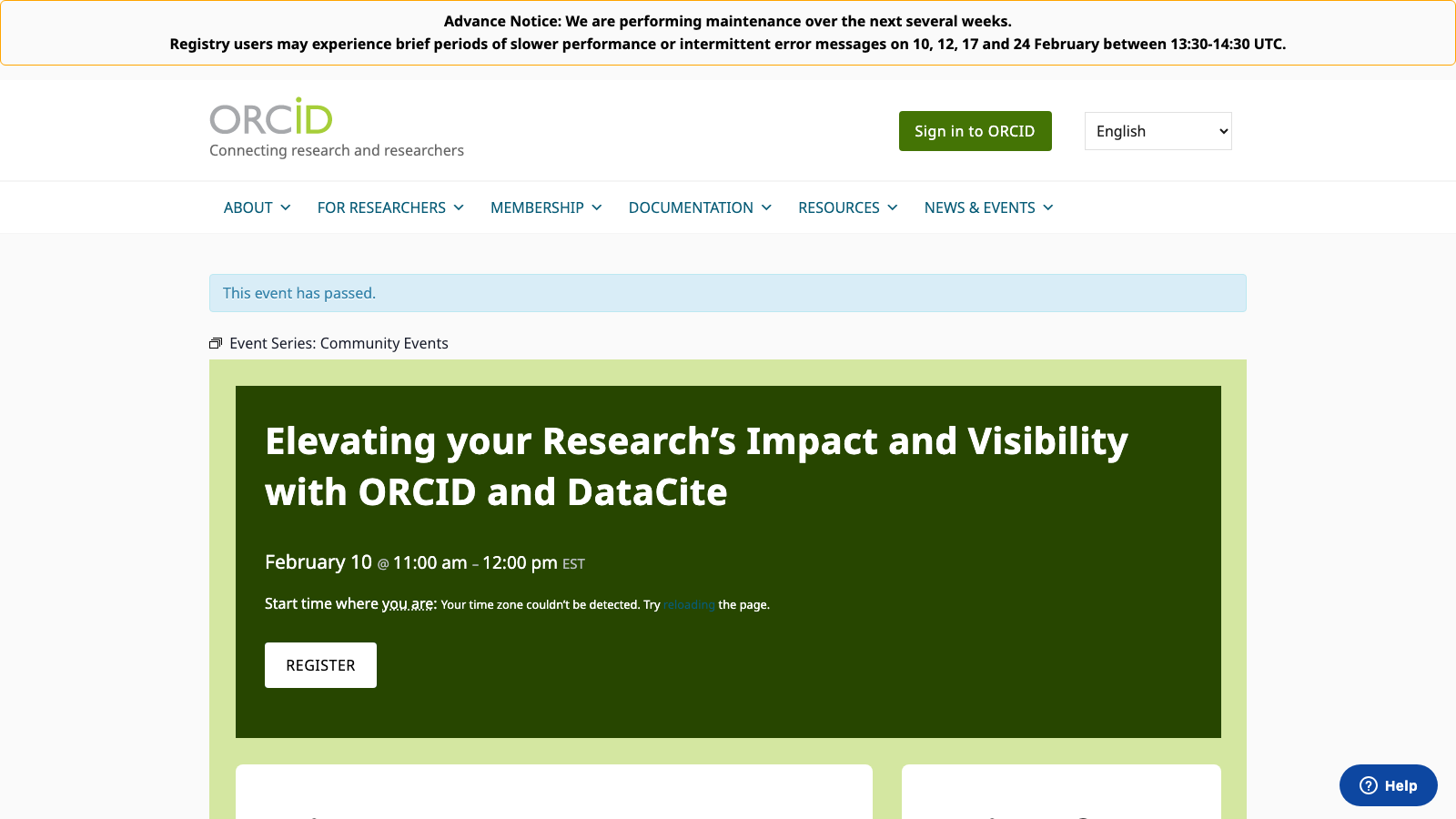 Event graphic for the ORCID and DataCite webinar