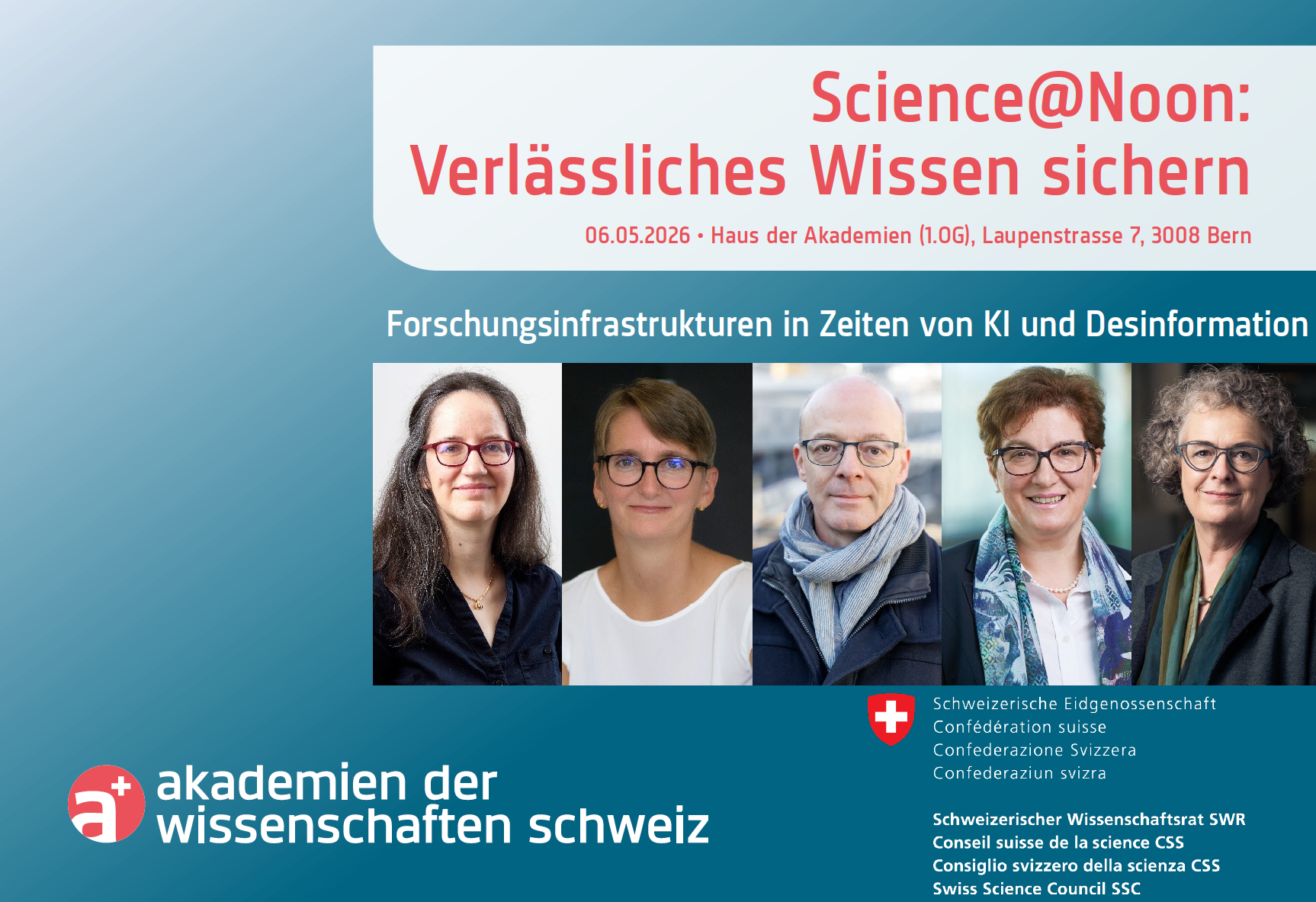 Promotional visual for the Science@Noon event on reliable knowledge and research infrastructures