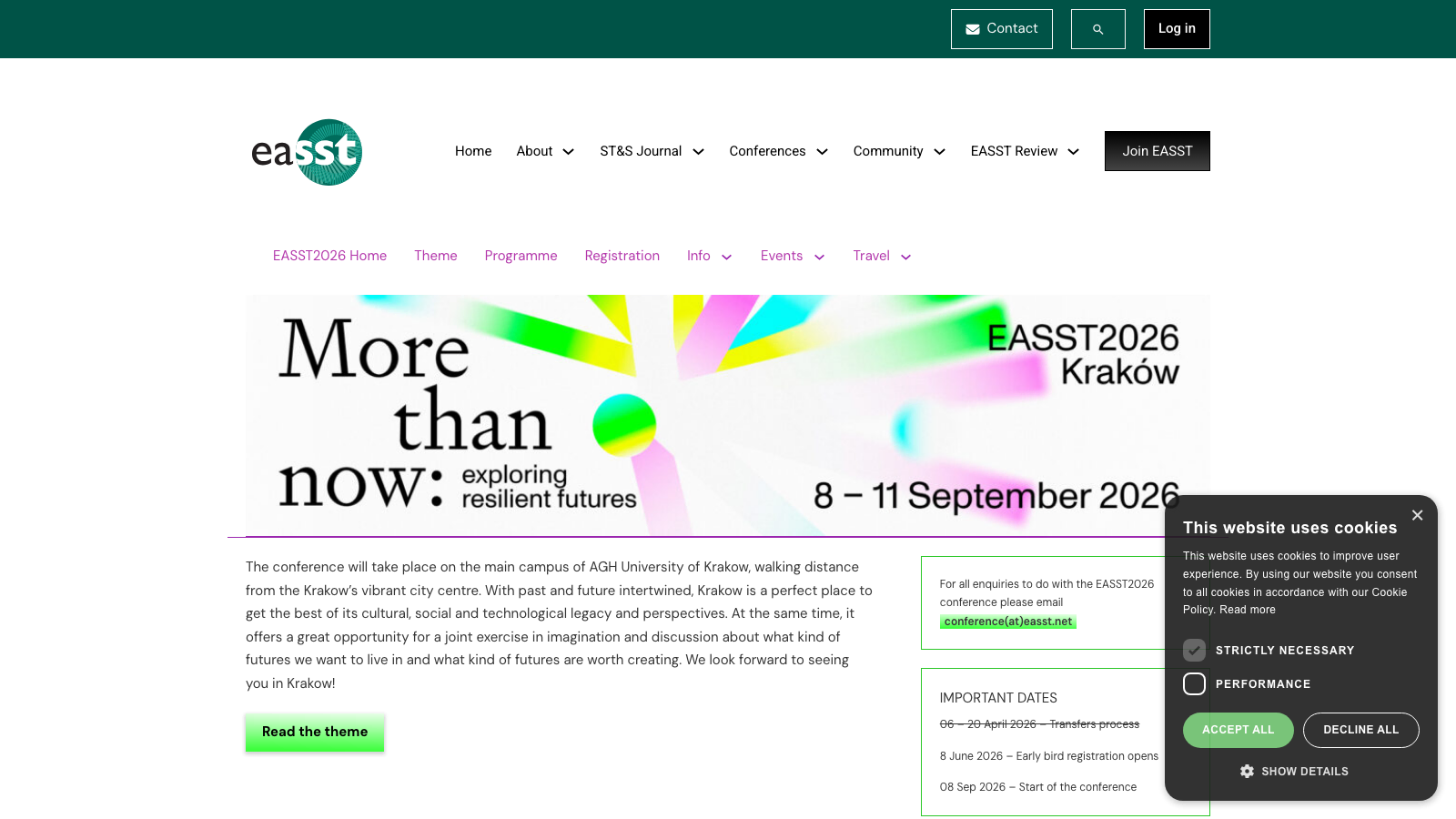 Homepage of the EASST2026 conference